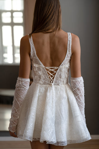 Short Lace A-line Wedding Dress Bridal Mini Daisy
