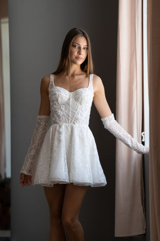 Short Lace A-line Wedding Dress Bridal Mini Daisy