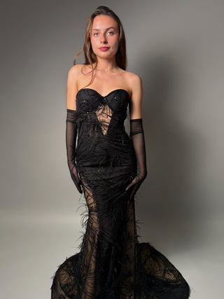 Black Lace Elegant Mermaid Trumpet Dress Amber - Dresses Dioma