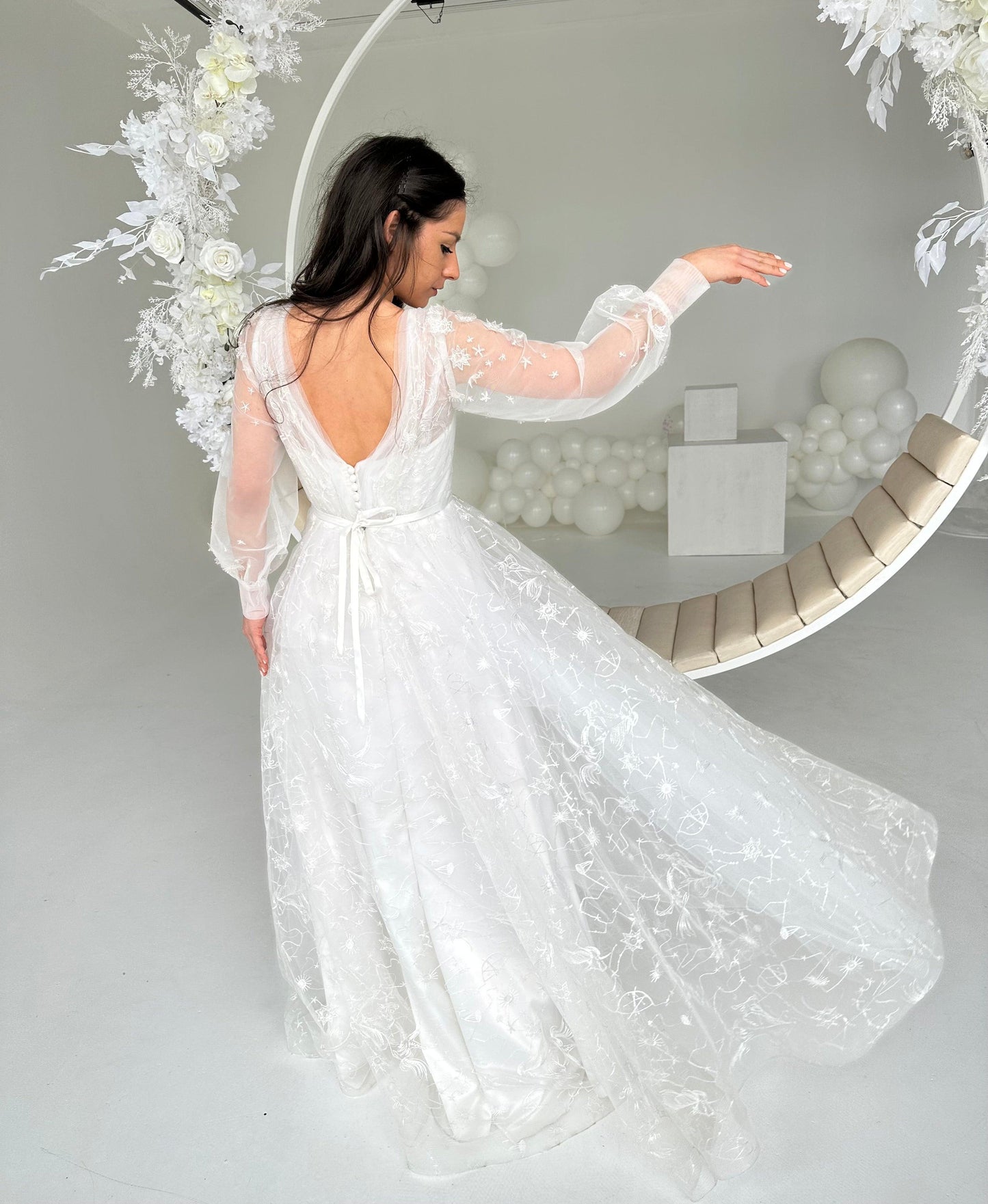 Celestial Stars Moon wedding dress with long sleeves - Dresses Dioma