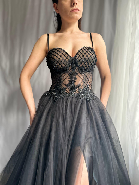 Black Tulle Lace Gown - Dresses Dioma