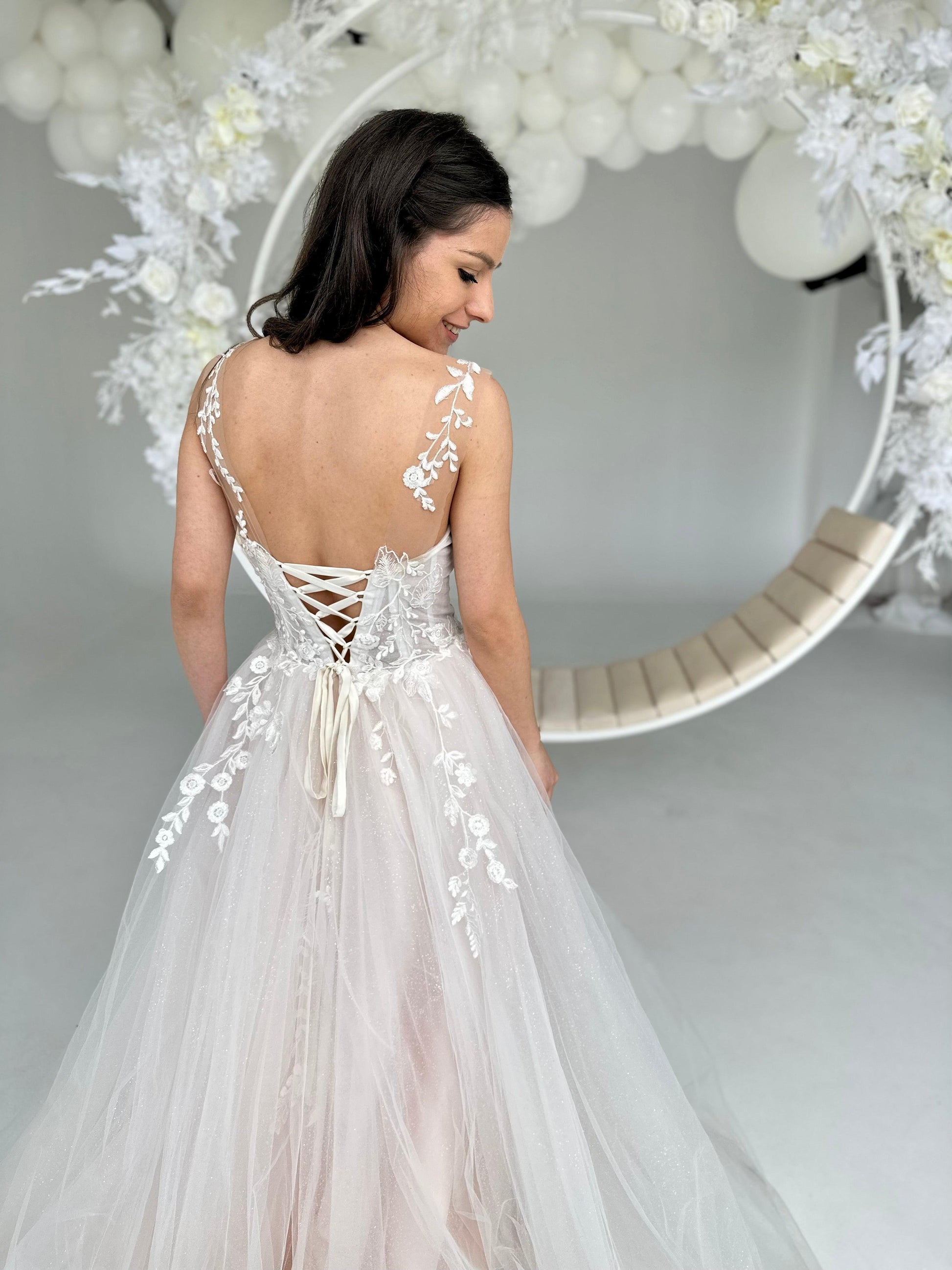 Floral Tulle Wedding Dress - Dresses Dioma