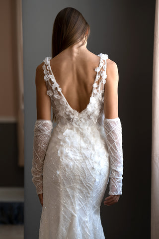 Floral Open Back Modern Deep V Mermaid Wedding Gown Florine