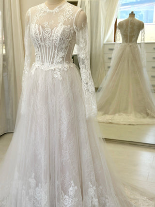 High Neck Floral Lace A-line Gown Maggie - Dresses Dioma