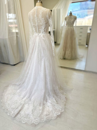 High Neck Floral Lace A-line Gown Maggie - Dresses Dioma