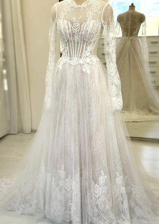 High Neck Floral Lace A-line Gown Maggie - Dresses Dioma