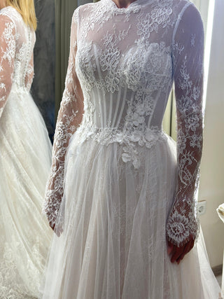High Neck Floral Lace A-line Gown Maggie - Dresses Dioma