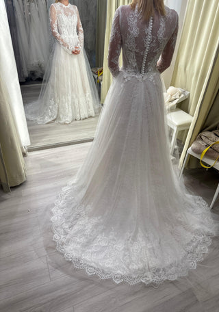Turtleneck Floral Lace Tulle Gown - Dresses Dioma