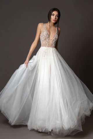 Sexy Open Back wedding dress deep V - Dresses Dioma