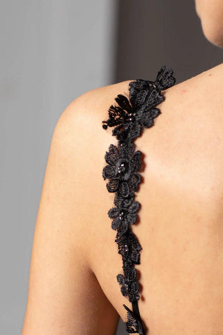 Unique Black Lace Gown with slit - Dresses Dioma