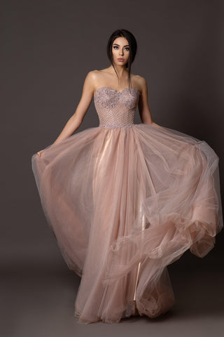 Graceful Blush Pink Tulle Gown Strapless - In Stock - Dresses Dioma