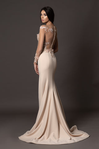 Elegant Beige Dress with Long Sleeves - Dresses Dioma