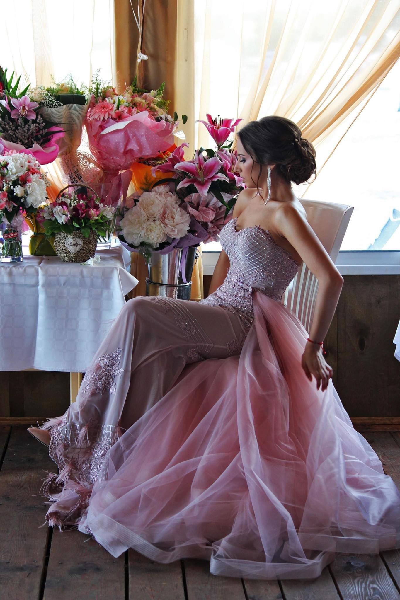 Whimsy Blush Pink Lace Gown | Unique wedding dress | Floral Bridal Gown-  Dresses Dioma