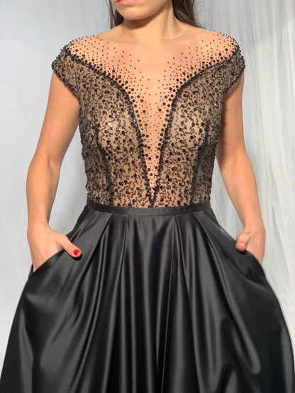 Black Wedding Dress Alternative Illusion Neckline and Pockets - Dresses Dioma