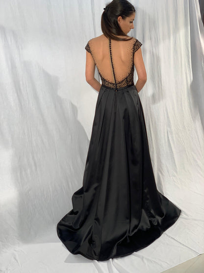 Black Wedding Dress Alternative Illusion Neckline and Pockets - Dresses Dioma