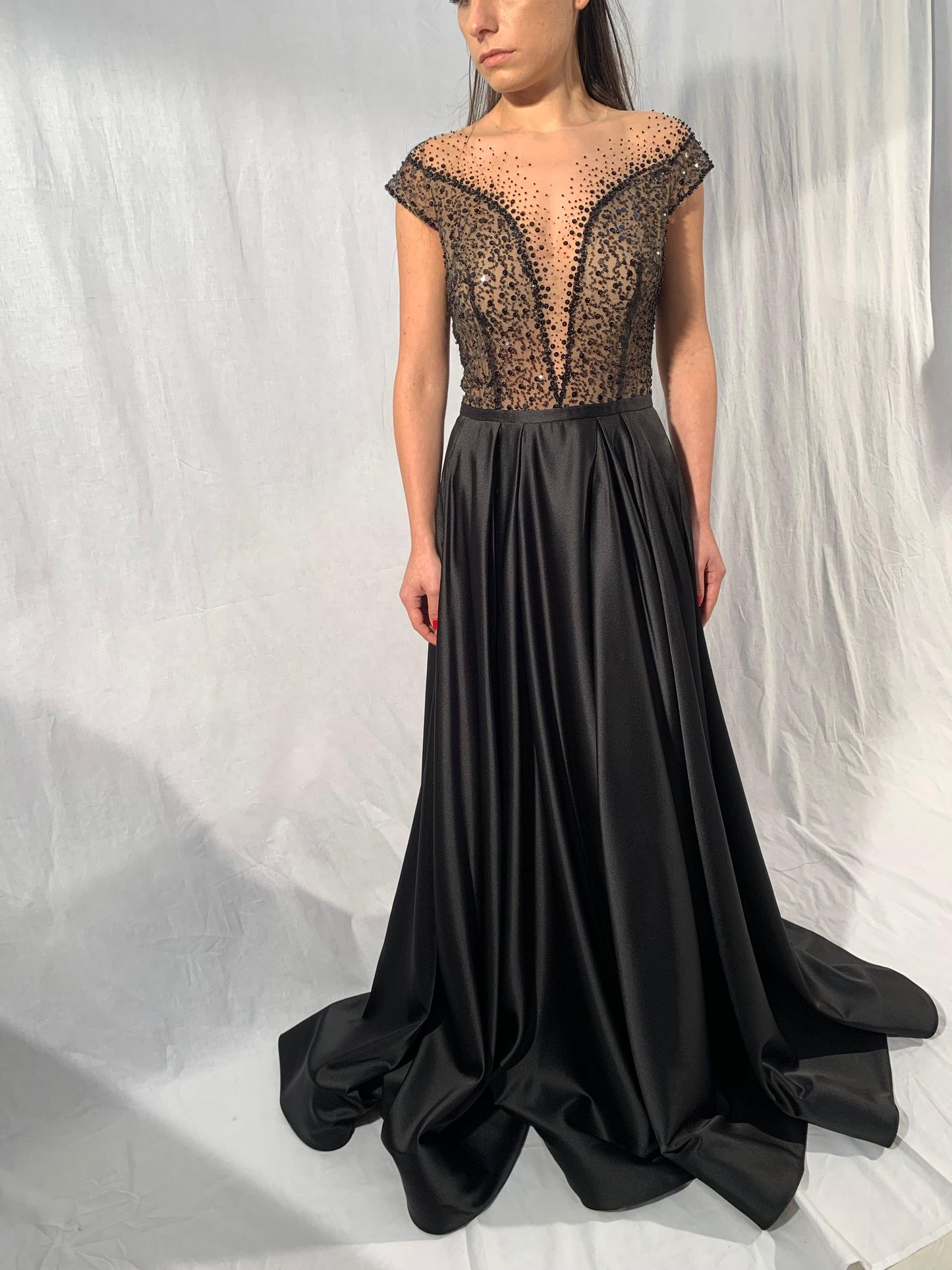 Black Wedding Dress Alternative Illusion Neckline and Pockets - Dresses Dioma