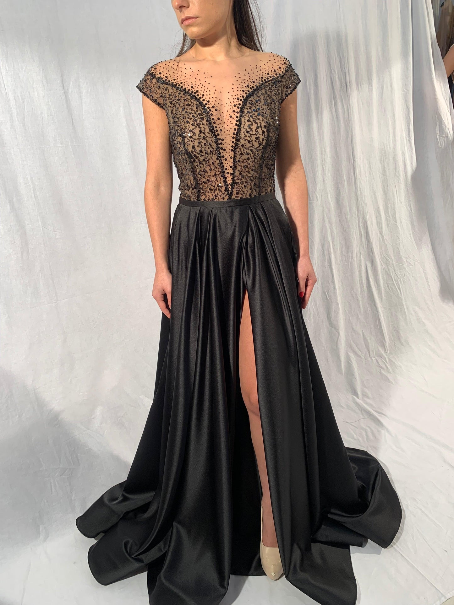 Black Wedding Dress Alternative Illusion Neckline and Pockets - Dresses Dioma