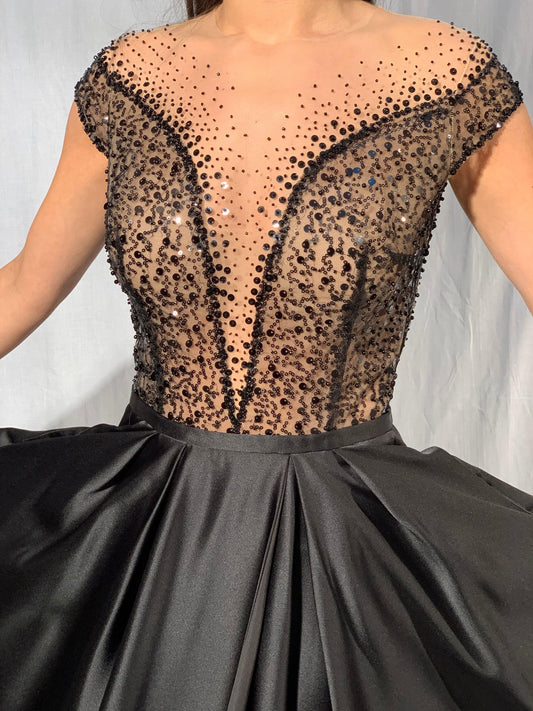 Black Wedding Dress Alternative Illusion Neckline and Pockets - Dresses Dioma