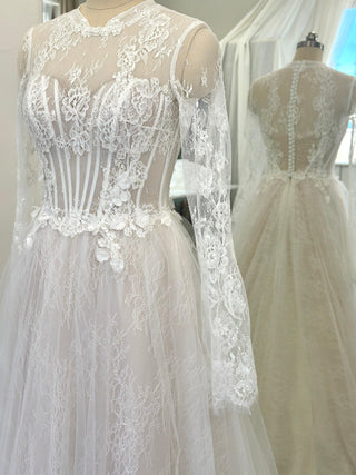 High Neck Floral Lace A-line Gown Maggie - Dresses Dioma