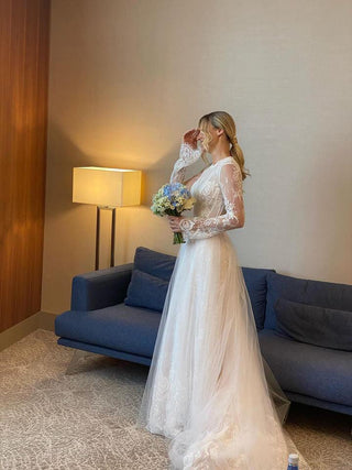 Turtleneck Floral Lace Tulle Gown - Dresses Dioma