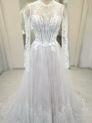 High Neck Floral Lace A-line Gown Maggie - Dresses Dioma