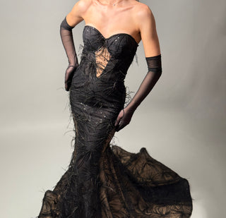 Black Lace Elegant Mermaid Trumpet Dress Amber - Dresses Dioma
