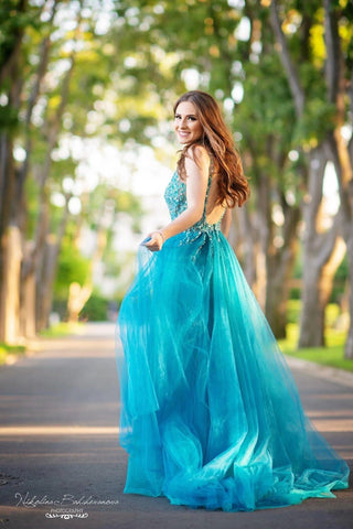 Unique Sexy Beaded Gown with Deep V Neck - Dresses Dioma