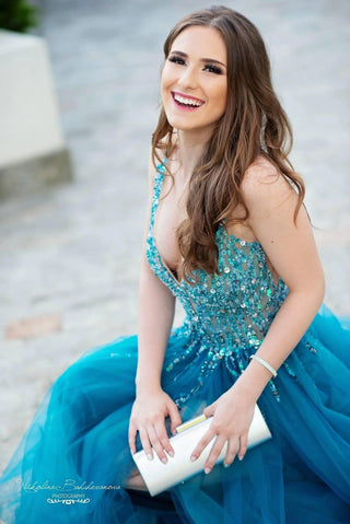 Unique Sexy Beaded Gown with Deep V Neck - Dresses Dioma