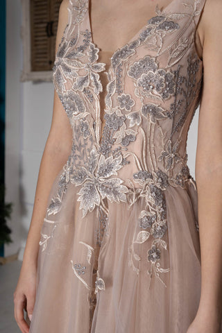 Floral Lace Blush Pink Tulle Gown - Dresses Dioma