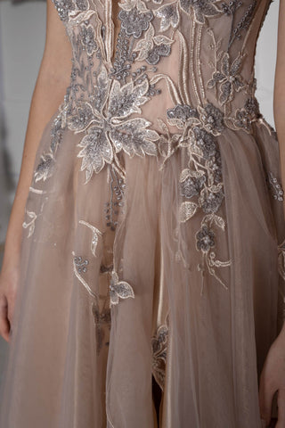 Floral Lace Blush Pink Tulle Gown - Dresses Dioma