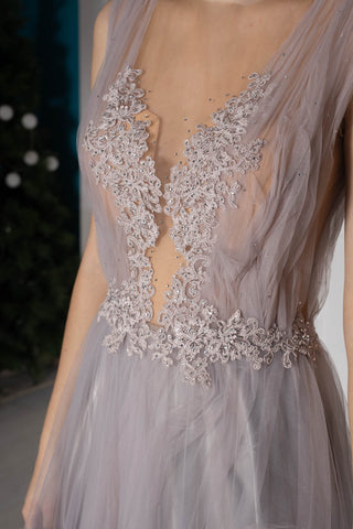 Lavender Tiered Tulle A-line Gown - Dresses Dioma