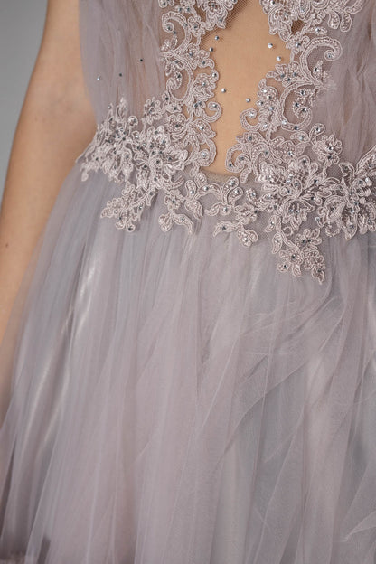 Lavender Tiered Tulle A-line Gown