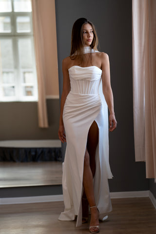 Minimalist Strapless Fit & Flare Crepe Wedding Dress