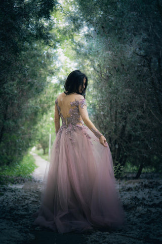 Whimsical Fairy Floral Gown with Long Sleeves - In Stock - Dresses Dioma