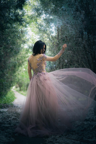 Whimsical Fairy Floral Gown with Long Sleeves - In Stock - Dresses Dioma