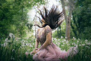 Whimsical Fairy Floral Gown with Long Sleeves - In Stock - Dresses Dioma