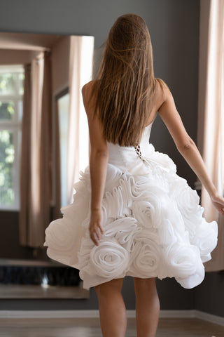 Flowered Organza Basque Waist Corset Wedding Gown Sophia