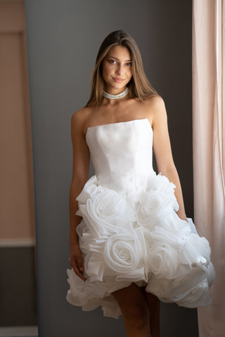 Flowered Organza Basque Waist Corset Wedding Gown Sophia