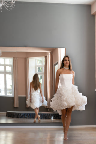 Flowered Organza Basque Waist Corset Wedding Gown Sophia