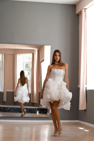 Flowered Organza Basque Waist Corset Wedding Gown Sophia