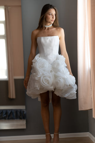 Flowered Organza Basque Waist Corset Wedding Gown Sophia
