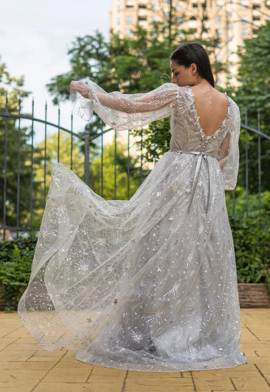 Celestial Unique Boho Wedding Dress in gray - Dresses Dioma