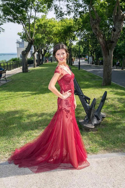 Red Couture Mermaid Lace Gown - Dresses Dioma