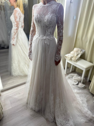 High Neck Floral Lace A-line Gown Maggie - Dresses Dioma