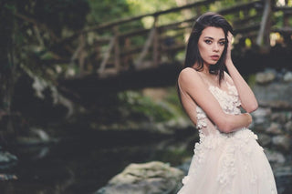 Floral wedding dress Open Back A-line with 3D flowers - Dresses Dioma