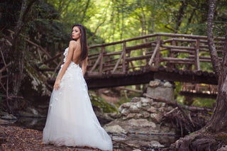 Floral wedding dress Open Back A-line with 3D flowers - Dresses Dioma