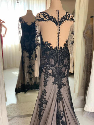 Black Lace Gown Long Sleeves - Dresses Dioma