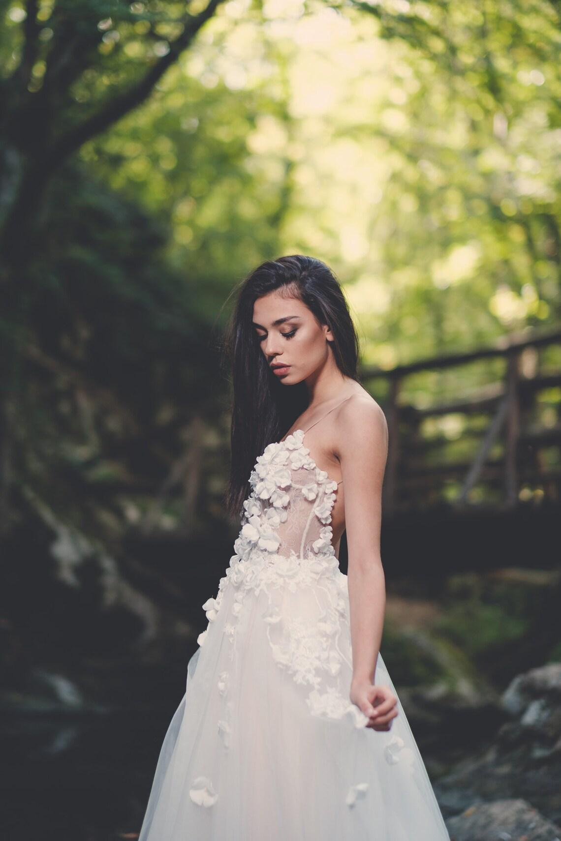 Floral wedding dress Open Back