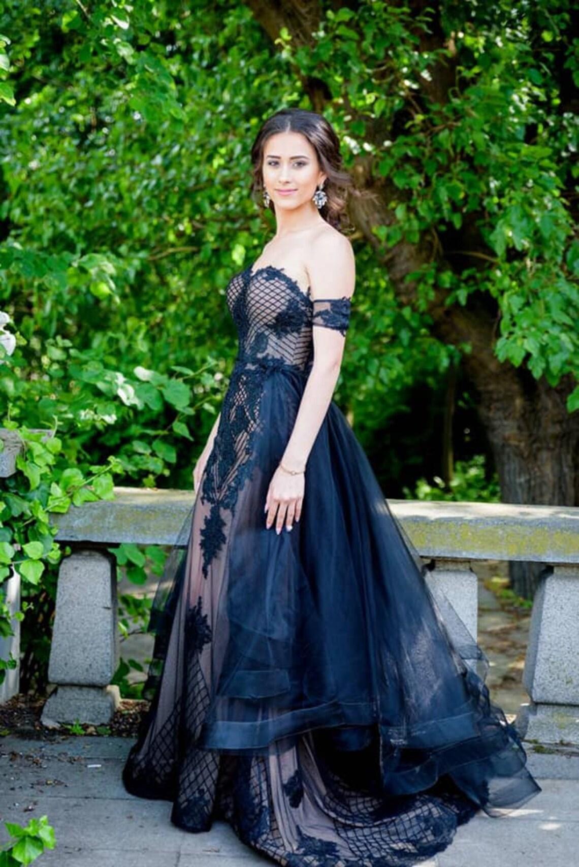 Black Lace wedding dress Gothic Unique Gown with train - Dresses Dioma