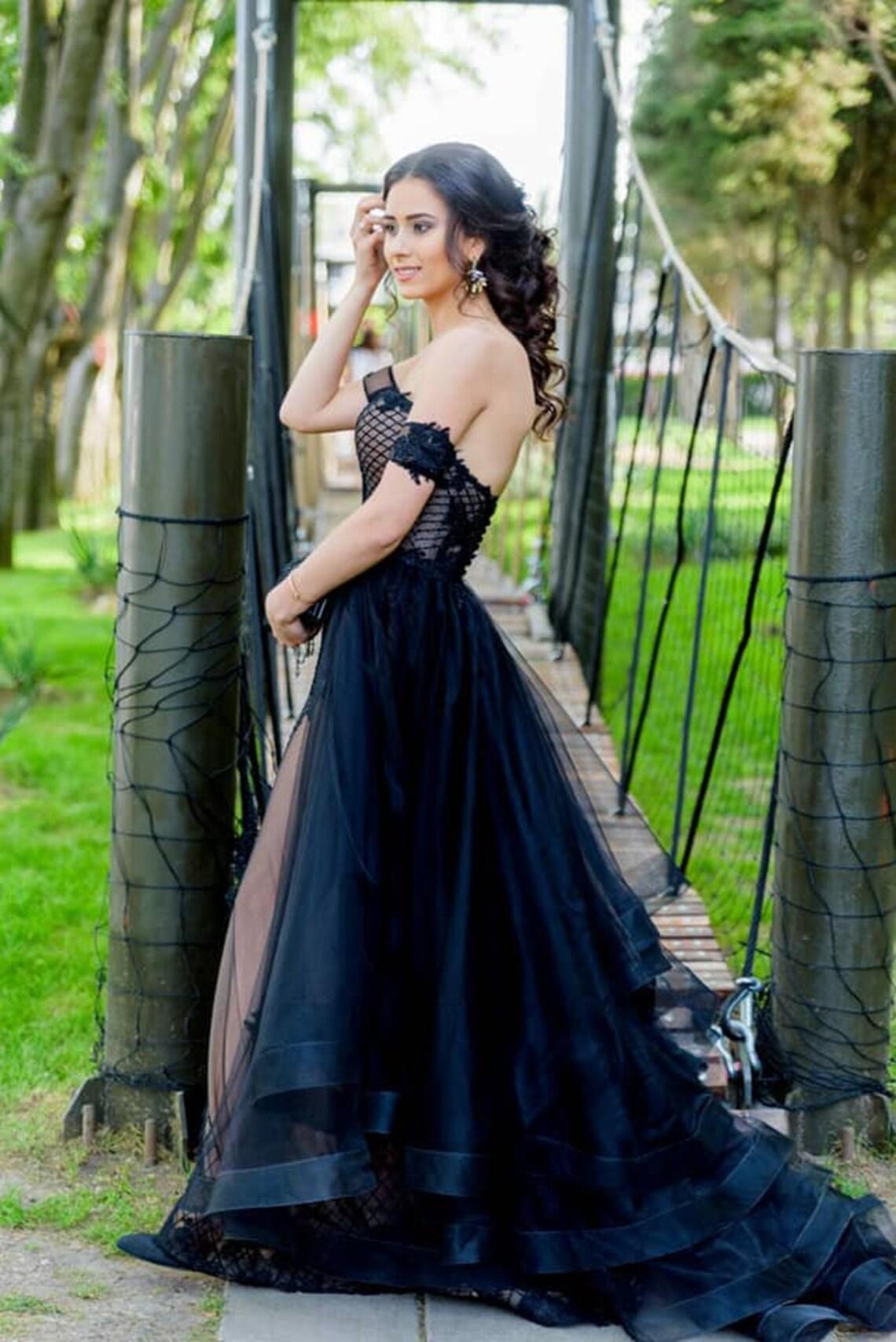 Black Lace wedding dress Gothic Unique Gown with train - Dresses Dioma